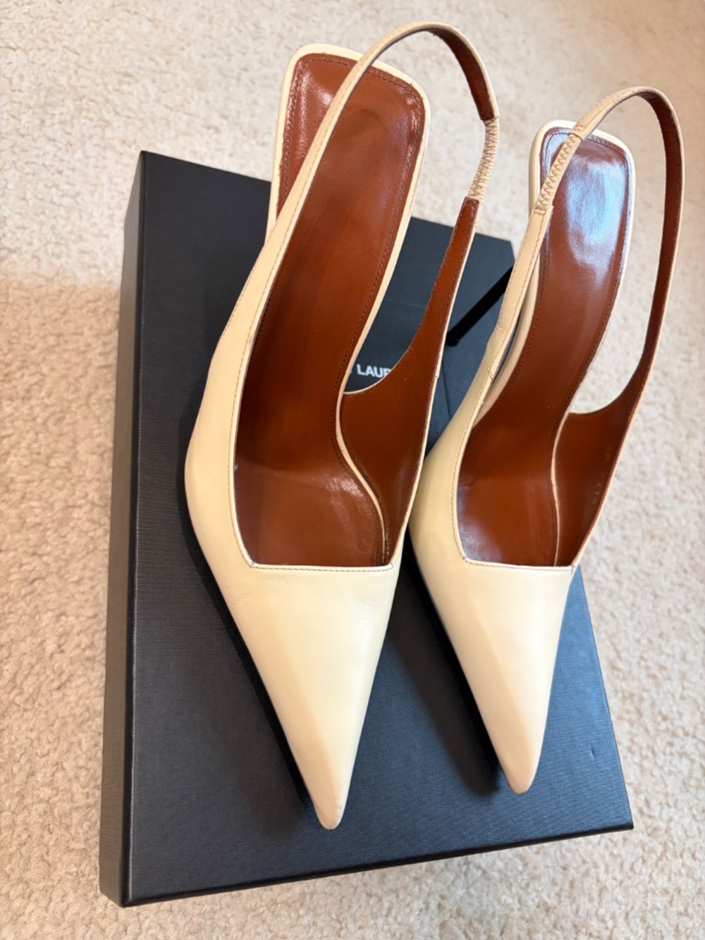Saint Laurent YSL Paloma Cream High Heel Sandals, Slingback - Picture 4 of 13